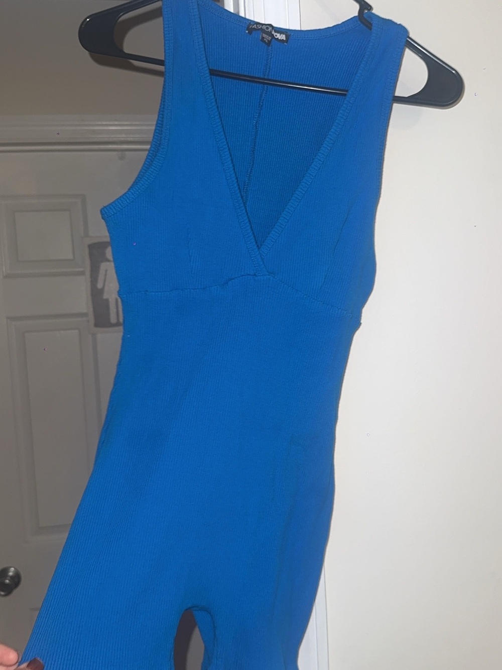 Fashion Nova Electric Blue Ribbed V-Neck Romper